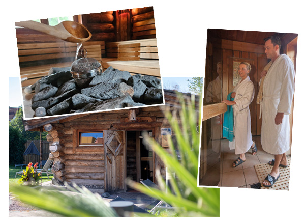 Drei Bilder von der 4-Sterne-Sauna der Spessart Therme